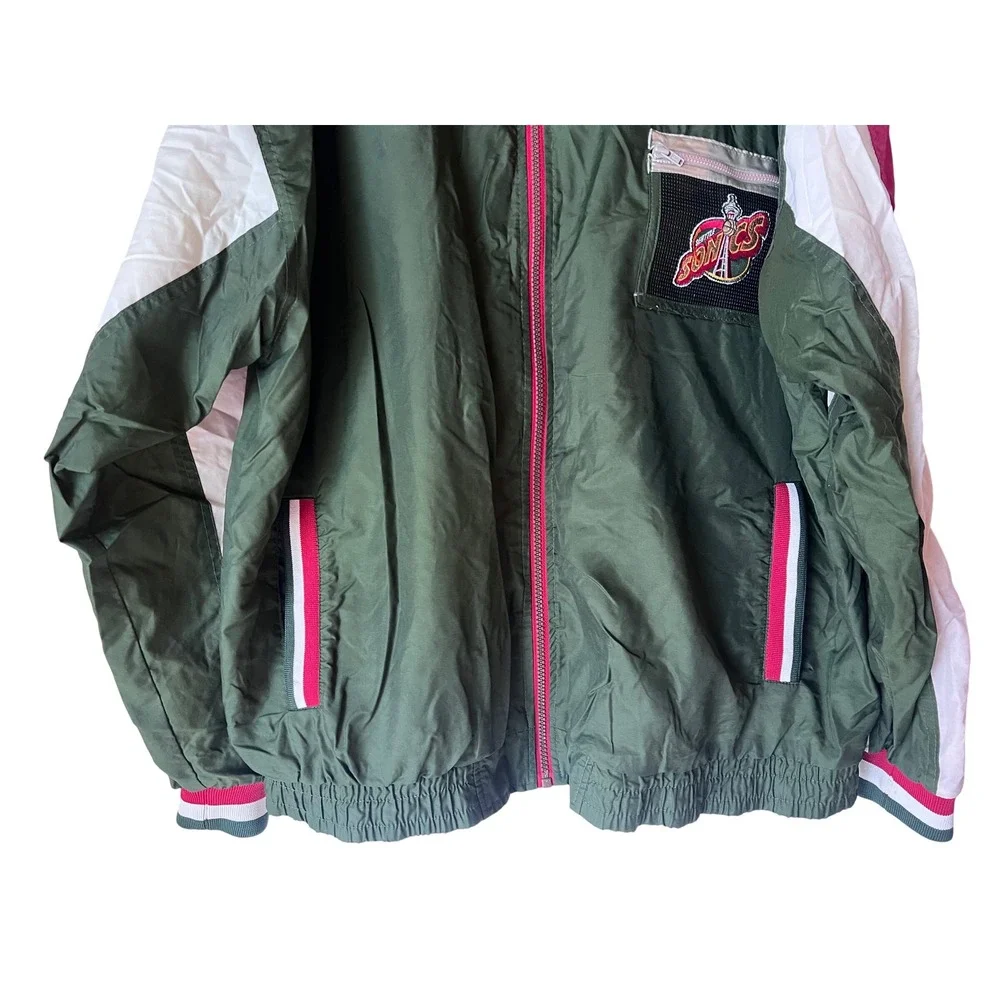 Vintage Pro Player Seattle Sonics NBA‎ Windbreaker Jacket Green Red Mens XL